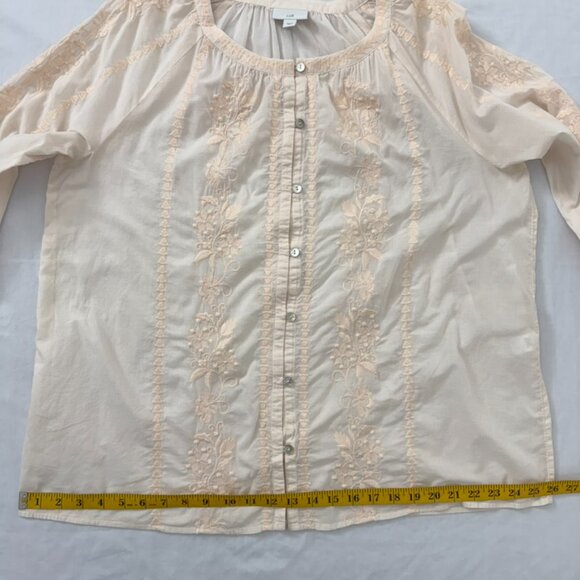 J. Jill Womens Pink Woven Cotton Floral Embroidered Button Up Tunic Size Large - Picture 13 of 14
